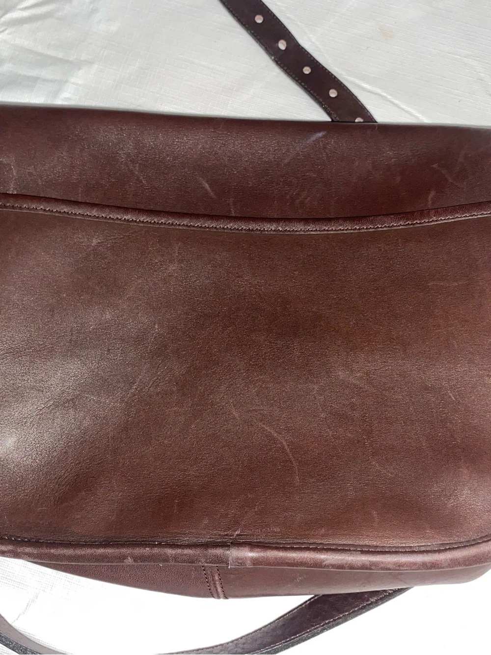Coach Dark Brown Leather Messenger Bag with Gold Turn-Lock